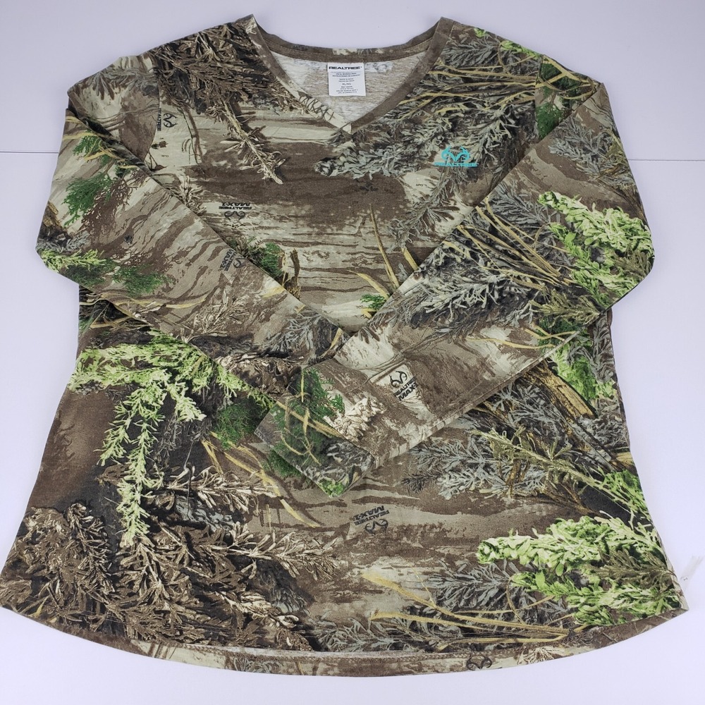 Realtree Max-1 T-Shirt Women's Size XL Brown Green Camouflage Long Sleeve Shirt‎